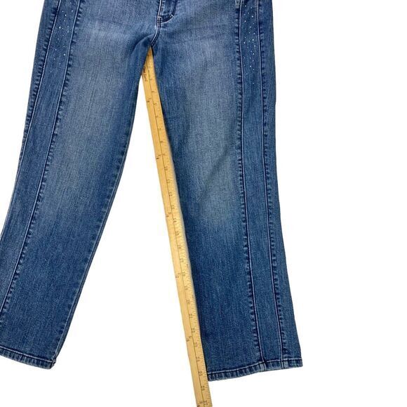 White House Black Market Jeans 10 Blue Blanc Rhinestone Beads Slim Crop Denim - Picture 10 of 13